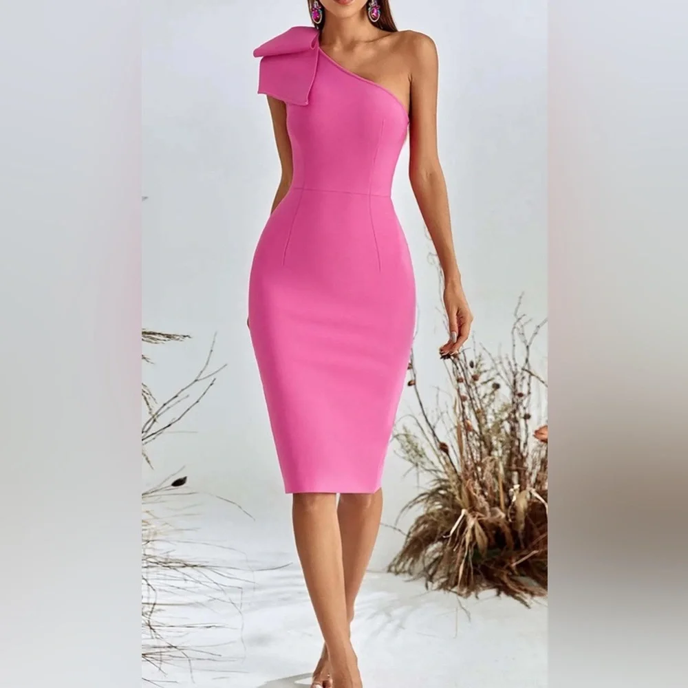 NEW Bella Barnett Pink One Shoulder Midi Cocktail Dress Size L - Picture 5 of 5